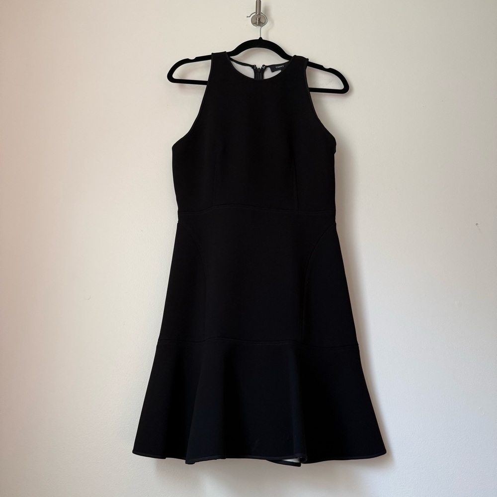 THEORY Theory Felicitina Sleeveless Black Crepe Mini Dress Fluted Skirt Size 8 - Picture 5 of 14